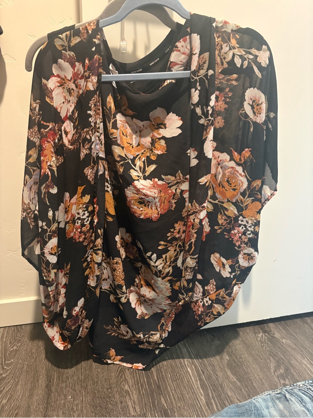 H&M Black Floral Sheer Kimono Cardigan with Warm Tones